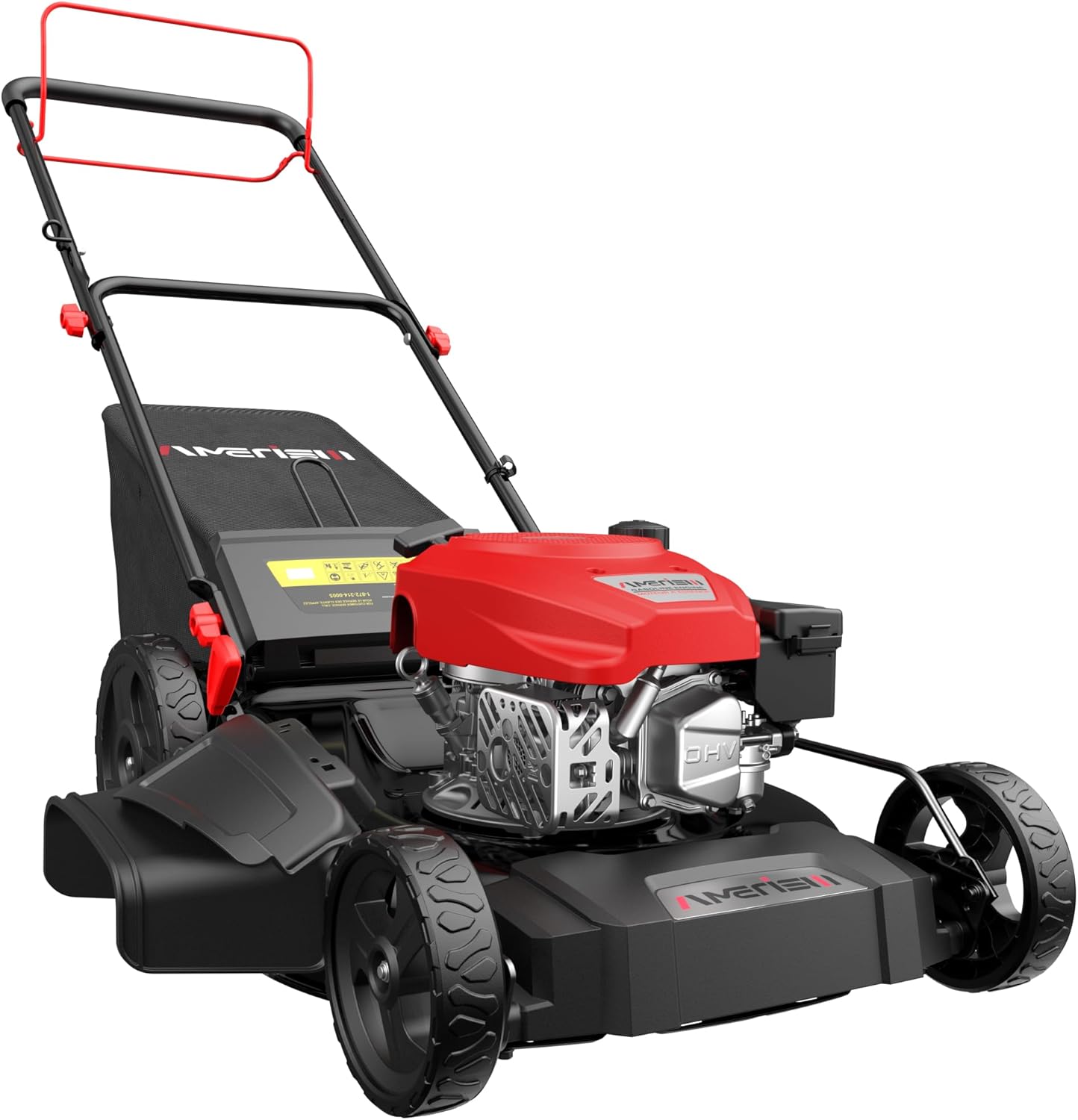 Gas Lawn Mower, 170cc OHV Engine with Forced Air Cooling, 21" Steel Deck, 3-in-1 Mulching/Bagging/Side Discharge, 6 Cutting Heights, 1.4-Bushel Grass Catcher, Self-Propelled