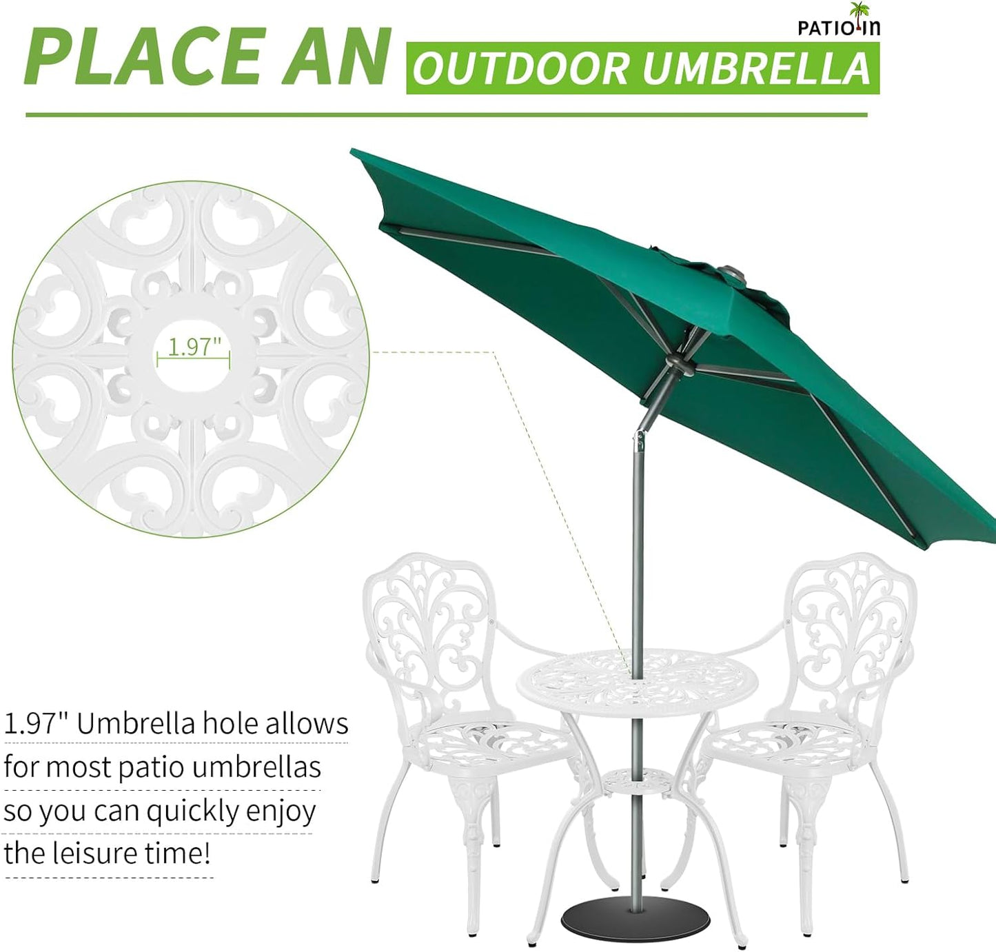 Outdoor Bistro Set 3 Piece, Bistro Table and Chair Set of 2, Cast Aluminum Patio Dinning Set with Umbrella Hole for Balcony, Garden, Porch