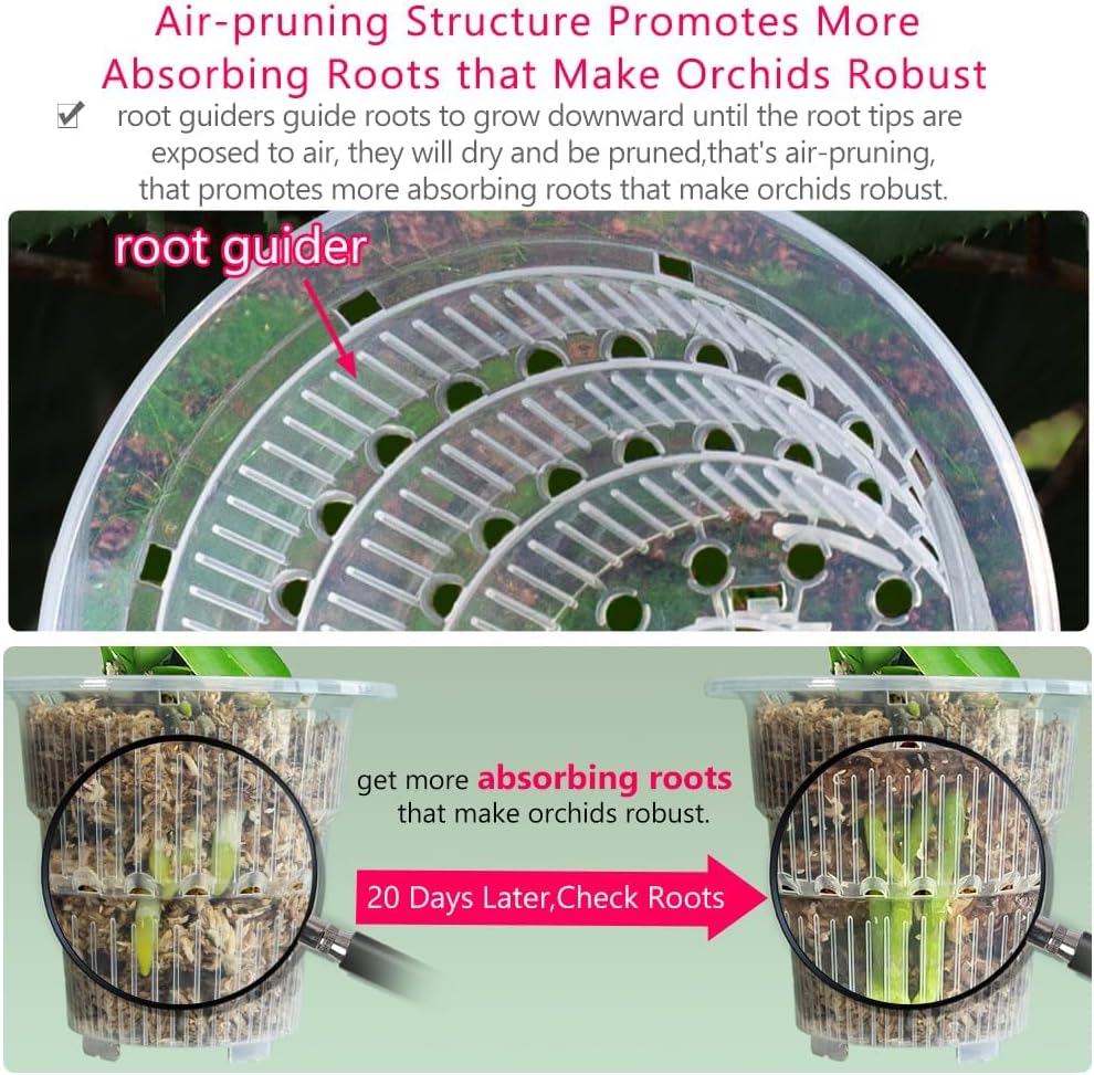 4 inch Clear Orchid Pots with Holes Match White Plastic Orchid Planter,Set of 2,Double Layer Plant Nursery Pots Own Scientific Controlling Roots Technology