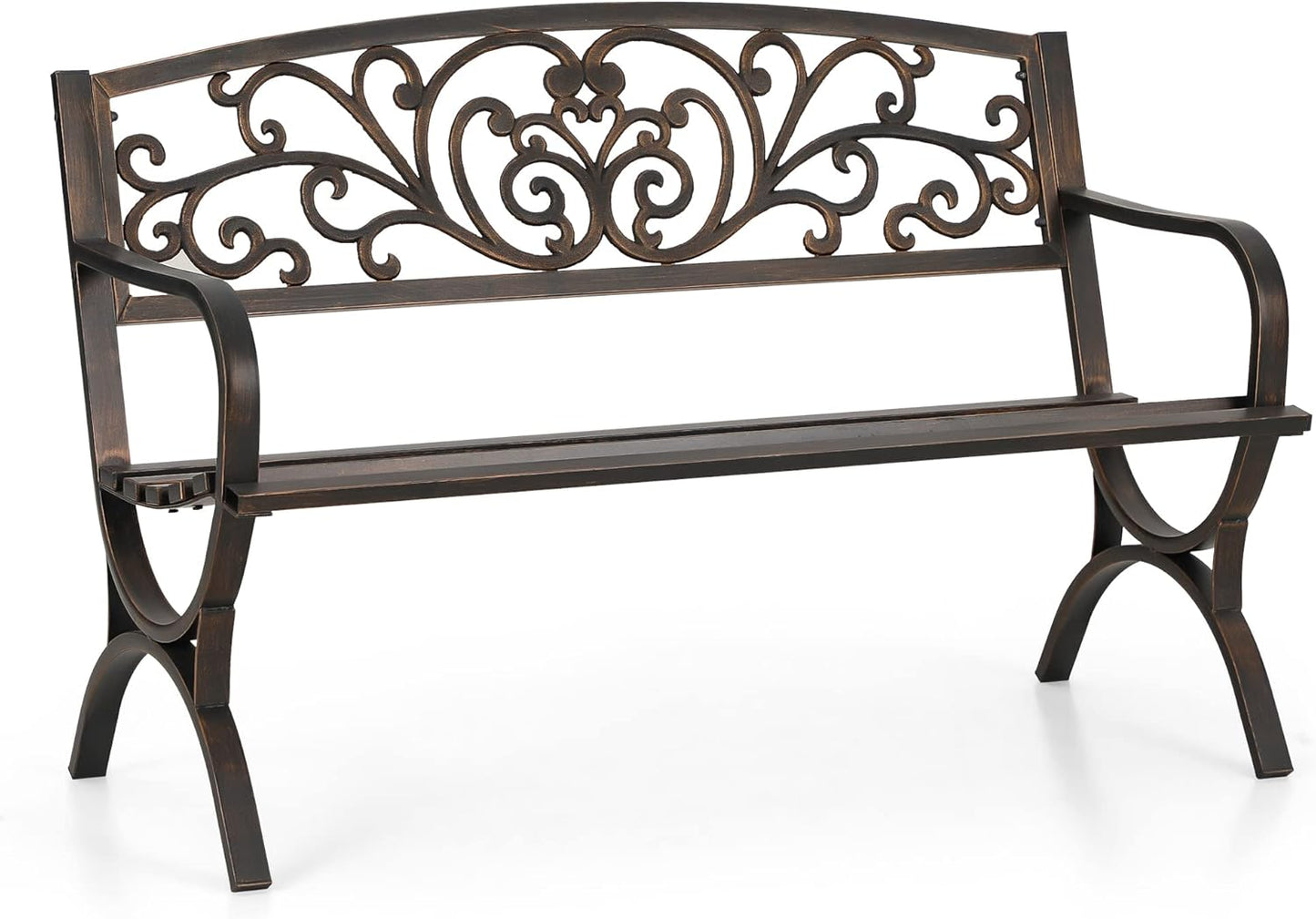 Sophia & William Metal Outdoor Bench, 50" Outdoor Garden Bench Patio Park Bench, Cast Iron Park Benches for Outside with Floral Design Backrest, Bronze