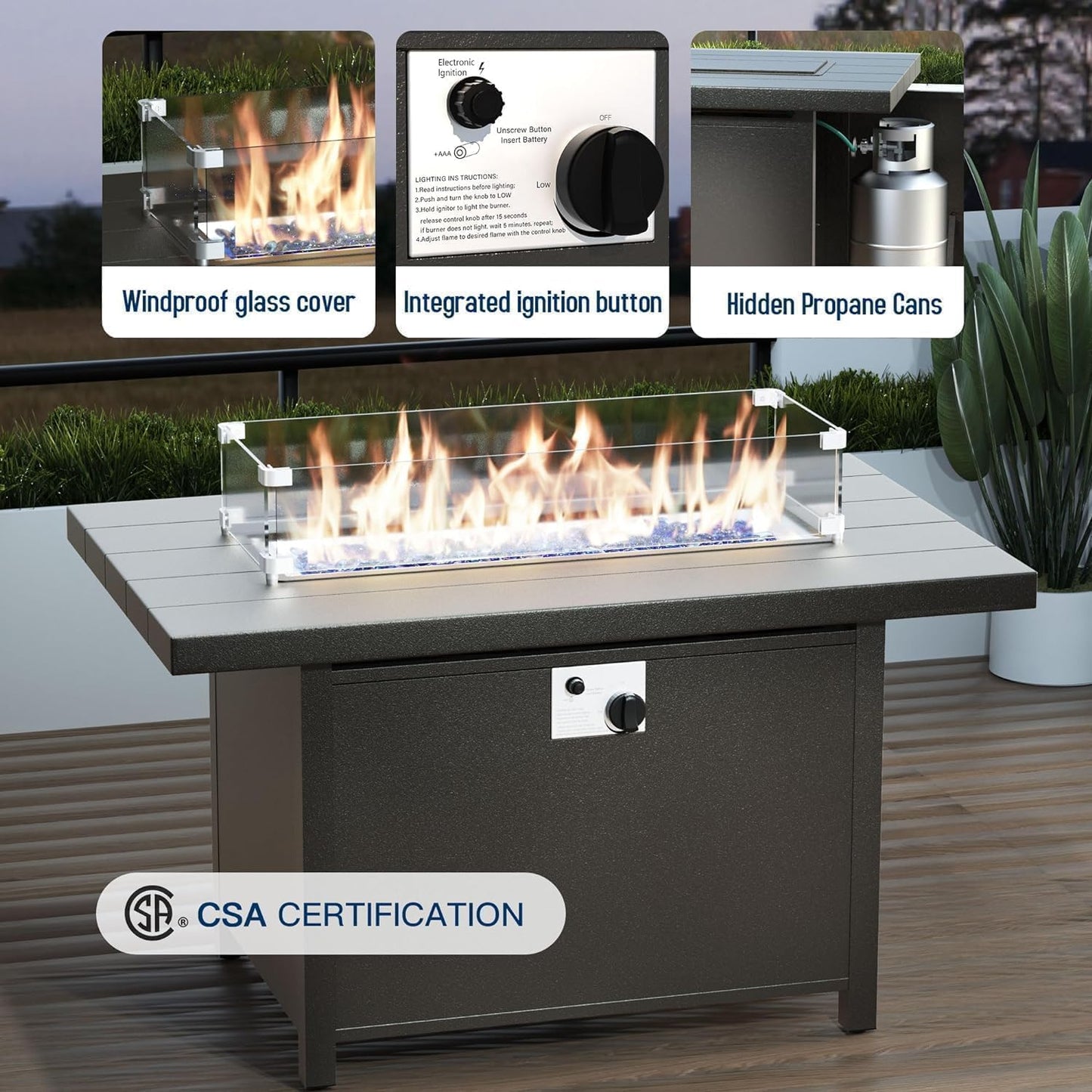 Aluminum Patio Furniture Set with Fire Pit Table, 11 Seats Outdoor Patio Conversation Set with Swivel Chair Modern Metal Patio Sectional Sofa with Coffee Table for Patio, Backyard(Grey).