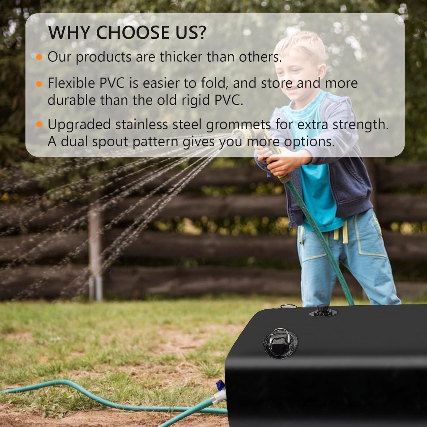 Portable Water Tank, 105 Gallon Foldable PVC Rectangular Black Water Storage Bladder with 3/4" Spigot and Hose Kit for Camping, Garden, Emergency Use