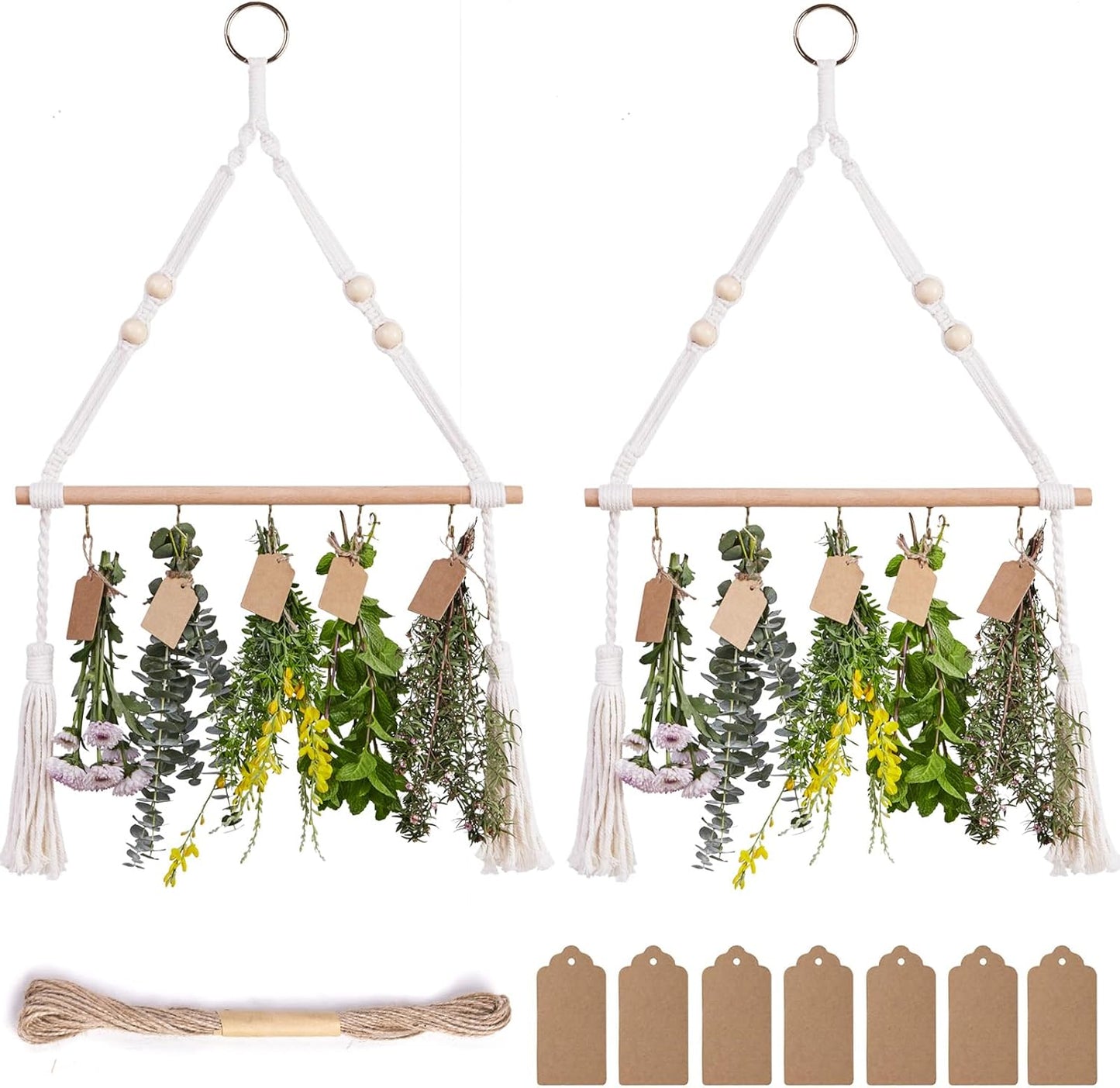 2pack Herb Drying Rack Flower Drying with 25PCS Brown Gift Tags and 32ft Natural Jute Twine herb Dryer,Herb Drying Rack,Hanging Herb Dryer Rack