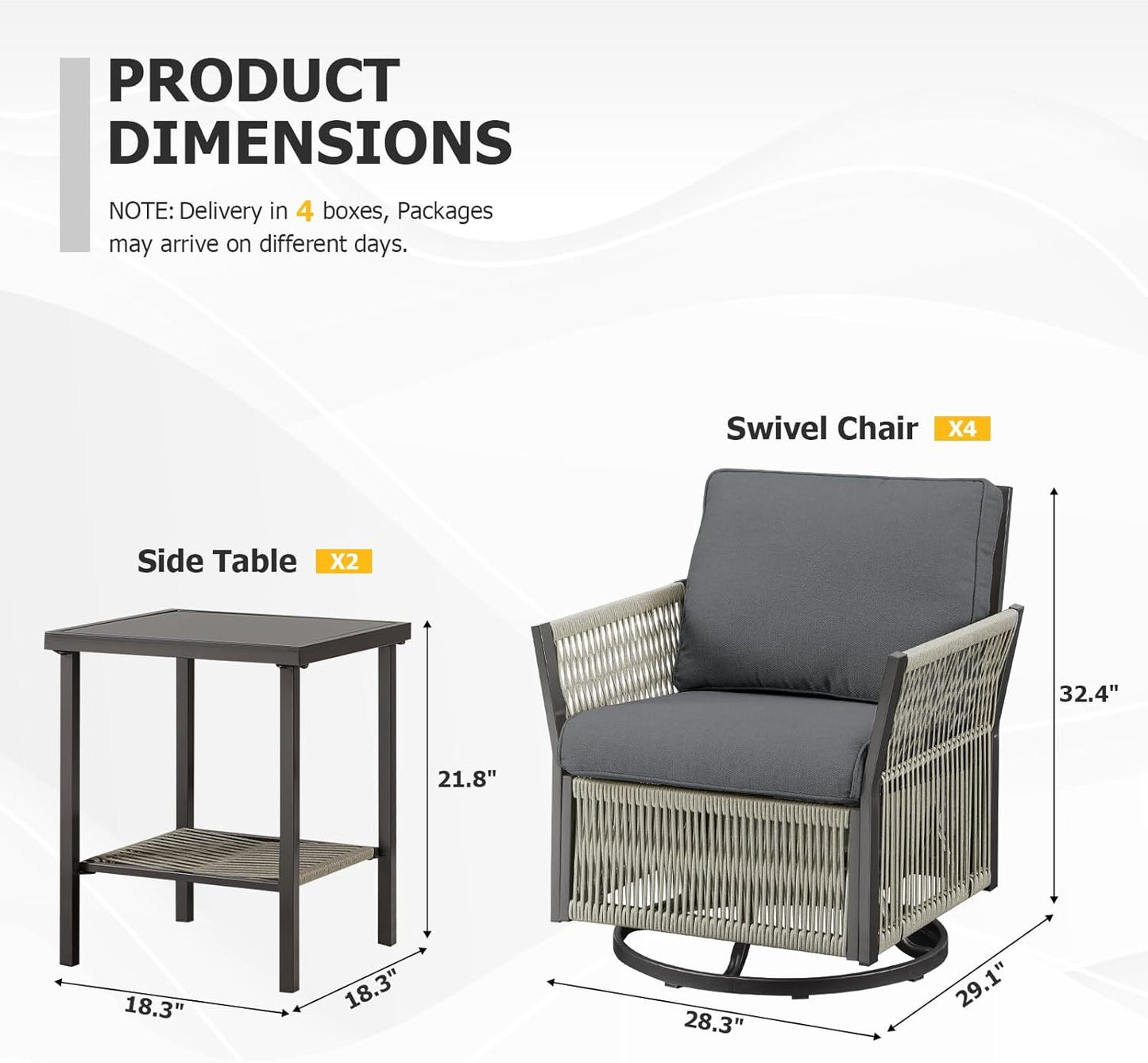 Patio Furniture Wicker Outdoor Conversation Set, 6-Piece All Weather Patio Furniture Rattan Rocking Sets w/Removable Cushions & Ottomans, Bistro Set for Backyard, Balcony, Deck, Dark Grey