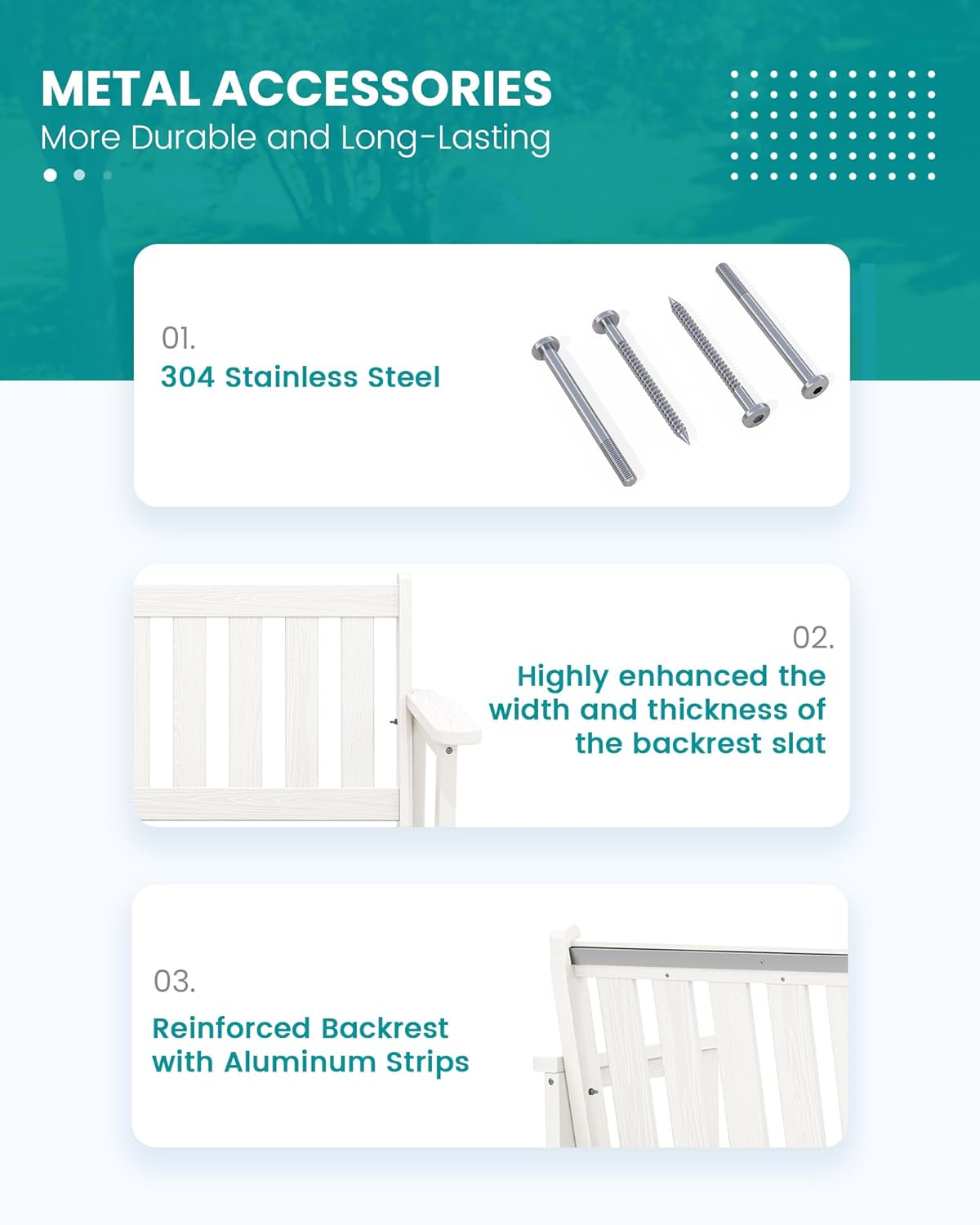 SERWALL Outdoor Bench, HDPE Outdoor Benches Weatherproof, 2-Person Garden Bench with 660 lbs Weight Capacity, Patio Benches for Outdoors, Garden, Porch, Backyard and Park, White, 6 Pack