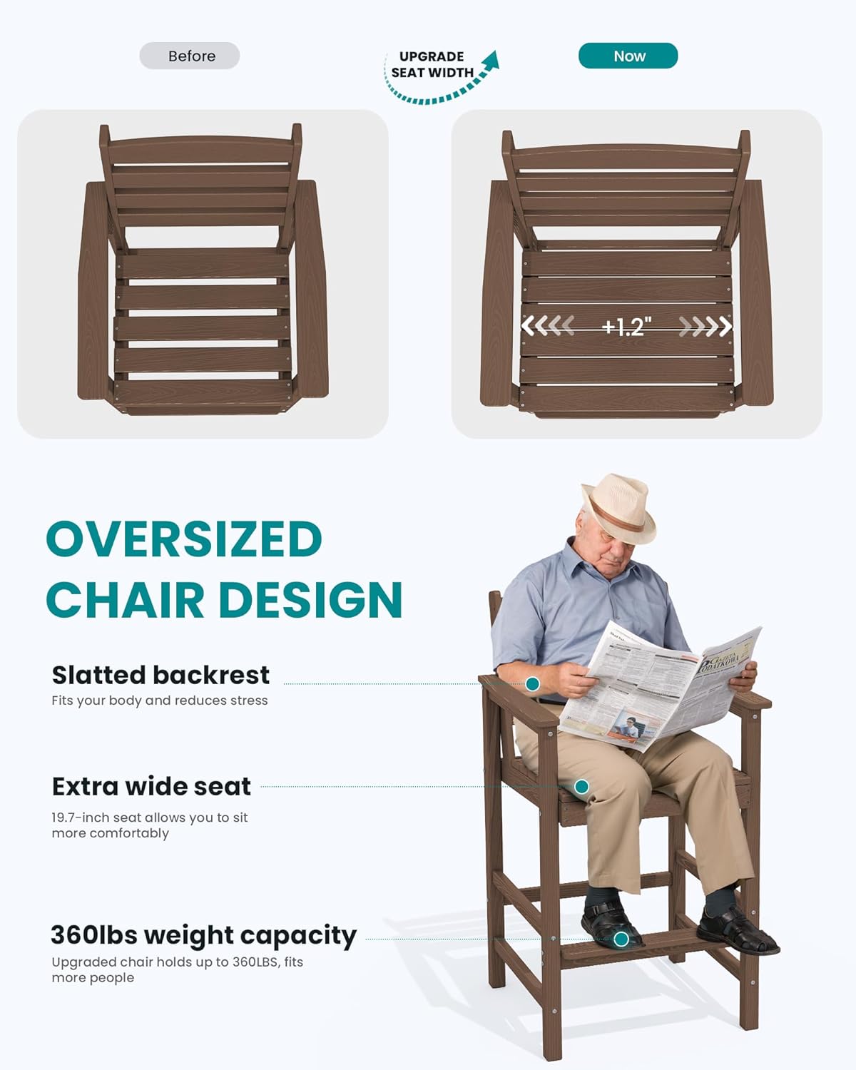 SERWALL 5 Pieces Outdoor Patio Bar Set, Oversize Tall Adirondack Bar Chair and Table Set, Brown