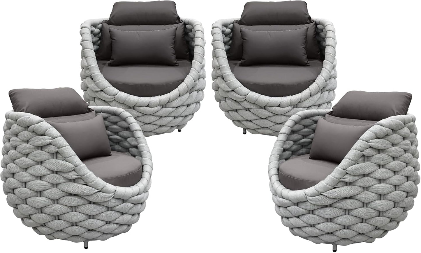 TWT 6 Pieces Patio Sofas All-Weather Rope Balcony Furniture with Dark Grey Cushions & Pillows, Patio Couch Outdoor Patio Furniture Set for Indoor, Balcony, Backyard, Poolside, Grey
