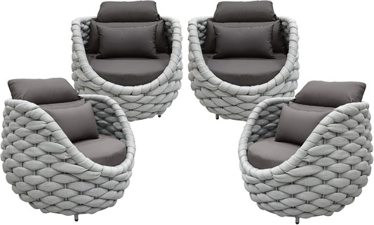 TWT 4 Pieces Patio Sofas All-Weather Teslin Rope Balcony Furniture with Dark Grey Cushions & Pillows, Patio Couch Outdoor Patio Furniture Set for Indoor, Balcony, Backyard, Deck, Poolside