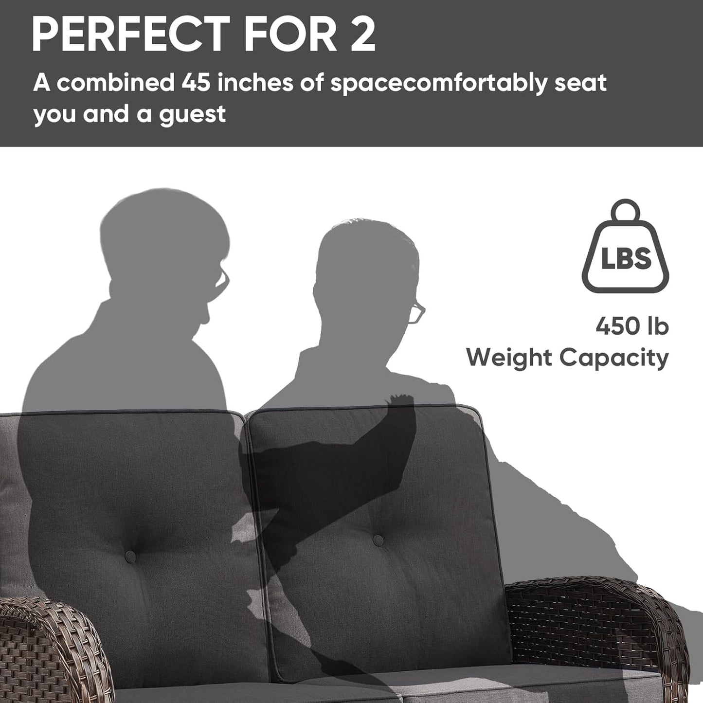 HUMMUH Outdoor Loveseat Sofa 2-Seat PE Wicker Outdoor Couch with Coffee Table,Deep Seat High Back Outdoor Patio Furniture for Patio,Garden,Porch,Deck(Grey)