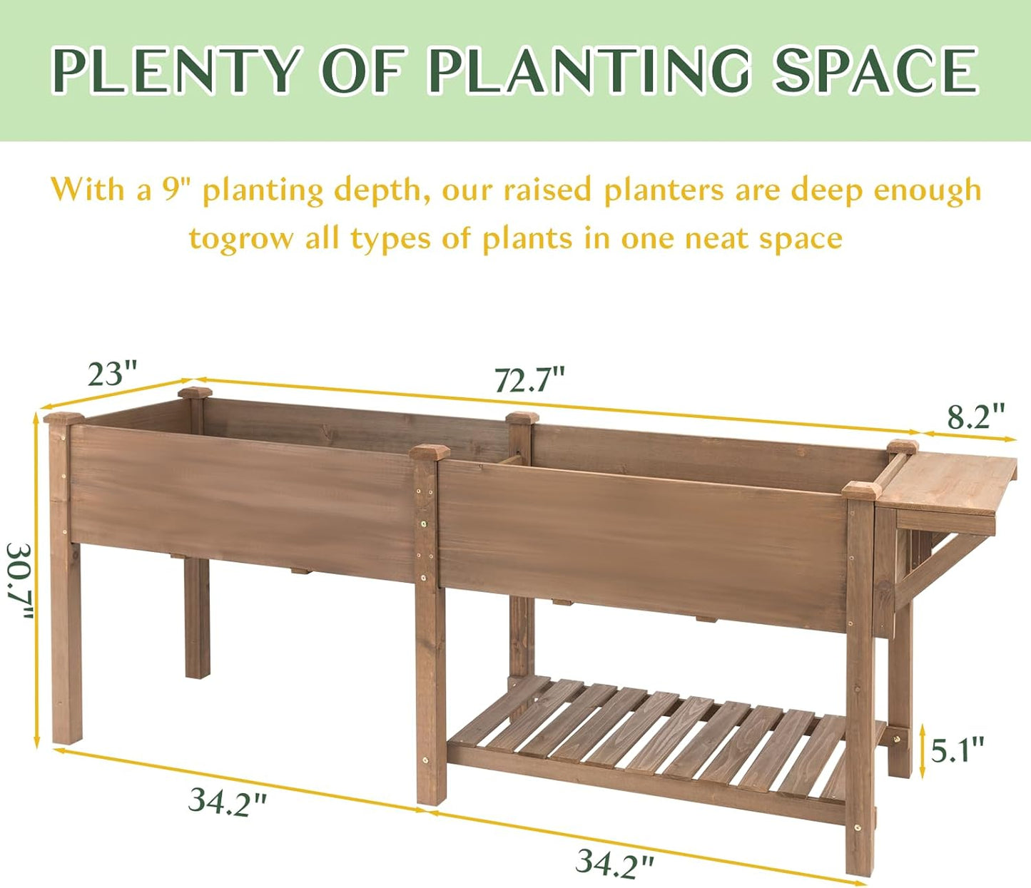 Raised Garden Bed Outdoor with Legs, 81"x 23" x 31" Elevated Wood Planter Box Stand for Backyard Patio, Garden Flower Beds with Liner Hooks Divider Panel Drainage Holes, Gift for Gardening, Brown