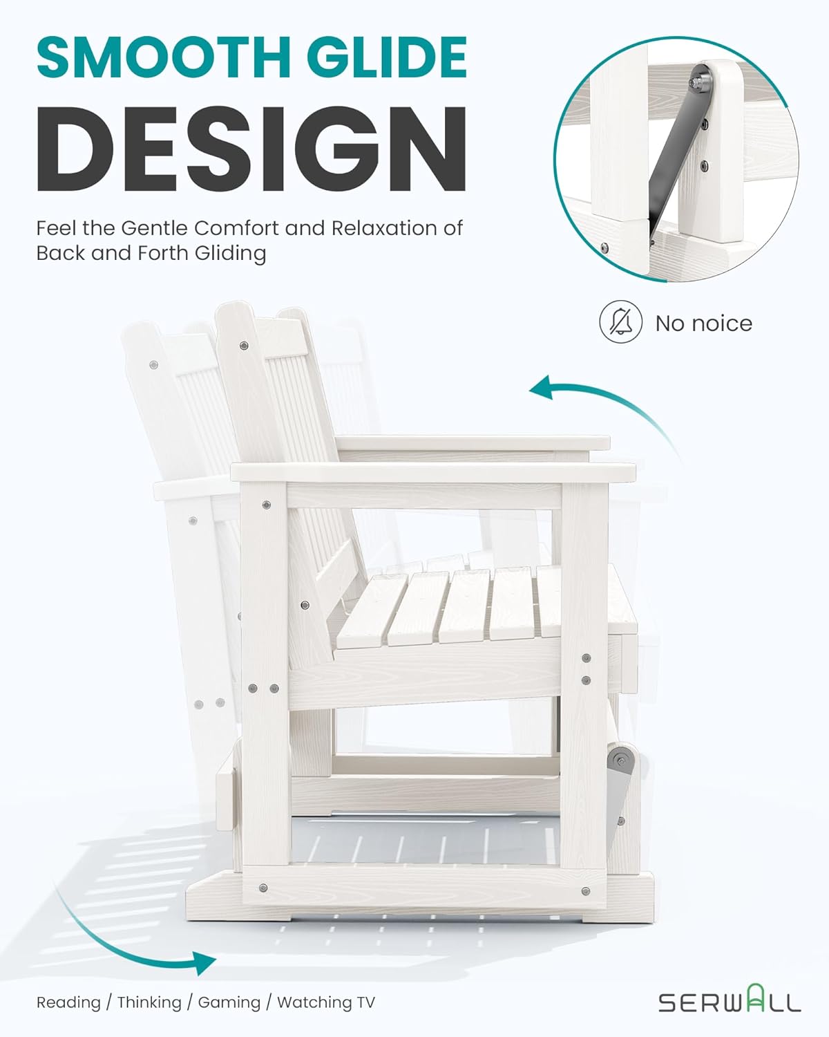 SERWALL Outdoor Glider Bench Set of 2, HDPE Weather-Resistant Swinging Bench for Backyard Garden Porch, White