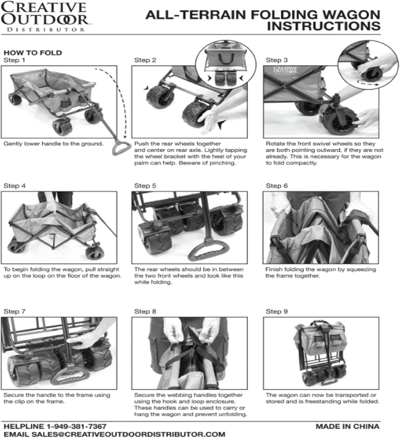 Creative Outdoor Push Pull Hauler Wagon for Kids, 200lbs Weight Capacity, Rubber Wheels, All-Terrain Collapsible and Portable Folding Cart for Garden, Tailgate, Camping, Park, Beach Trips