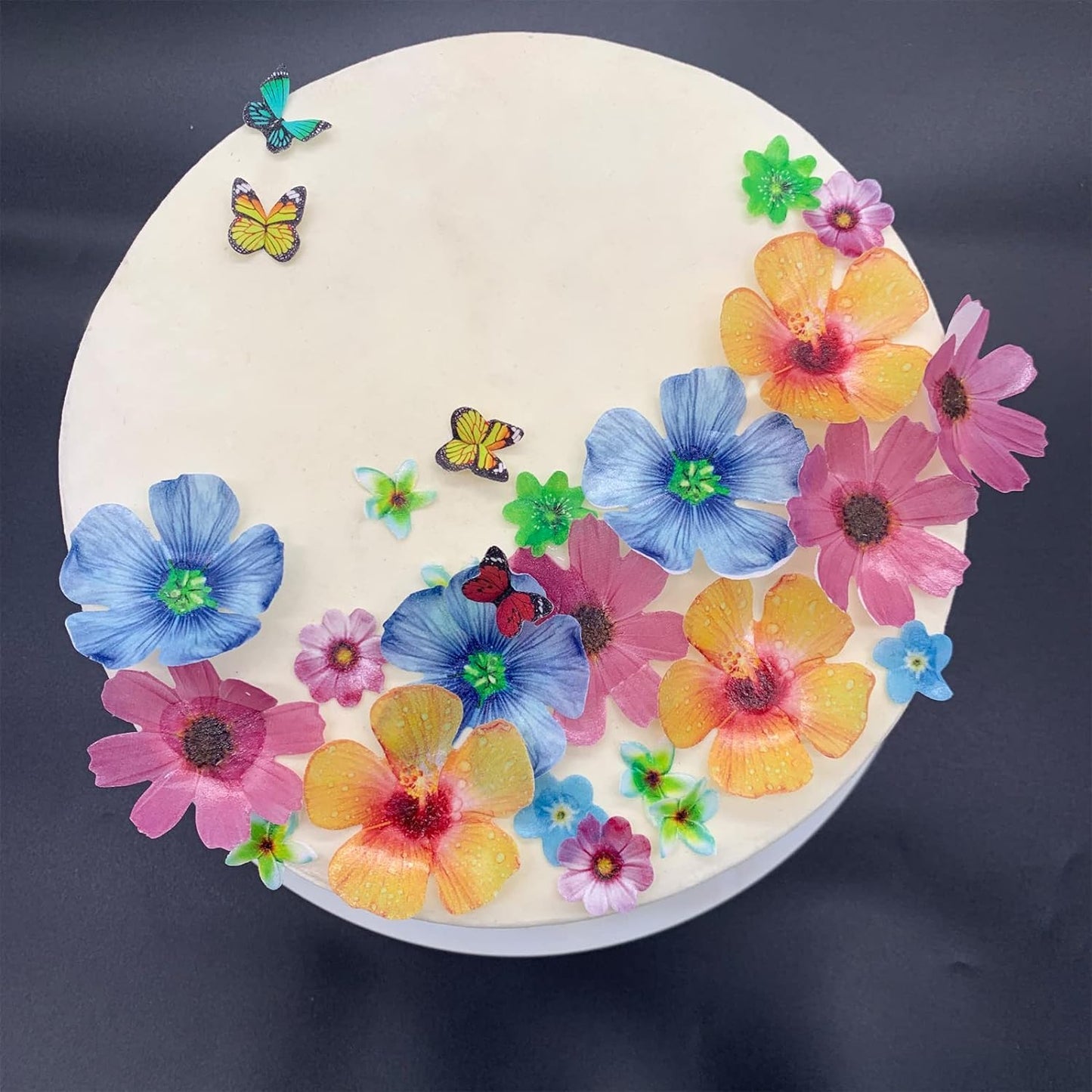 58Pcs Edible Butterfly and Flowers Cake Topper Cupcake Toppers Wedding Themed Party Birthday Cake Decoration Mixed Size & Colour