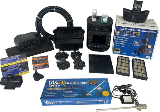 HALF OFF PONDS Savio Select 3,000 GPH Submersible Pump Pond Kit with 15' x 15' PVC Plastic Pond Liner, UV Clarifier for Water Garden & Koi Pond