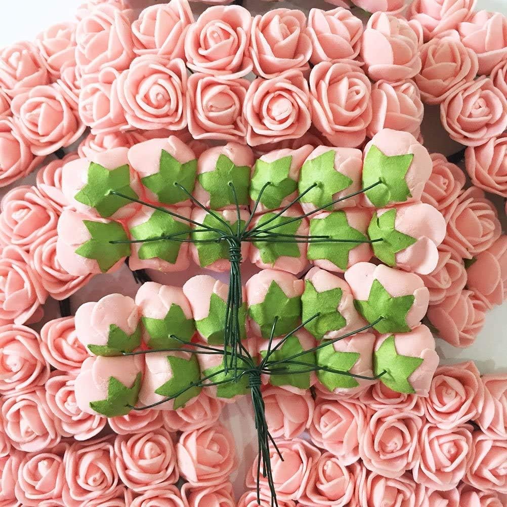 Foam Rose Fake Flowers for Crafts 144 pcs 2 cm Mini Wreaths Artificial Flower Bouquet Multicolor Rose Flower Wedding Scrapbooking Decoration Rose Fake Flower(Tan)