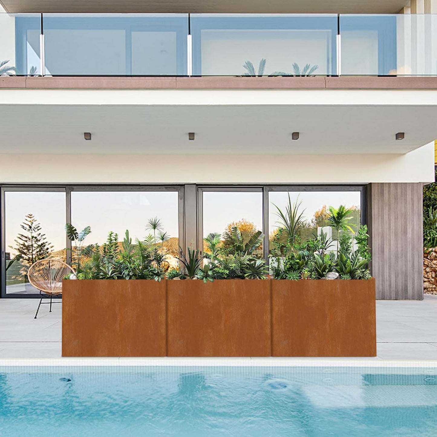 Cor Ten Steel Planters – 32x12x24H Inch Rectangular Planter Box | Weather-Resistant Design for Garden, Patio, or Porch (Rustic)