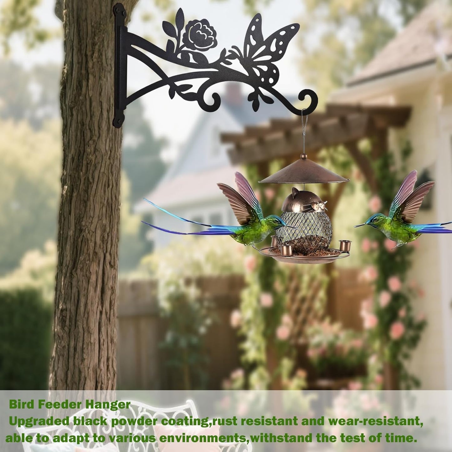 4 Pcs Plant Hangers Outdoor,9 inch Metal Hanging Plant Bracket with Butterfly Pattern,Heavy Duty Plant Hooks for Hanging Plants,Bird Feeder,Lantern