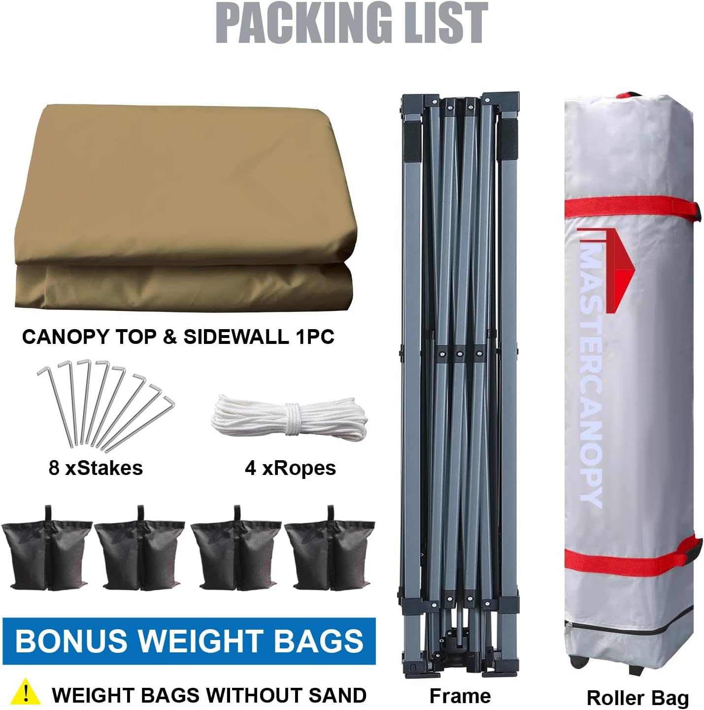 MASTERCANOPY Pop up Canopy Tent with 1 Sidewall (12x12 ft, Khaki)