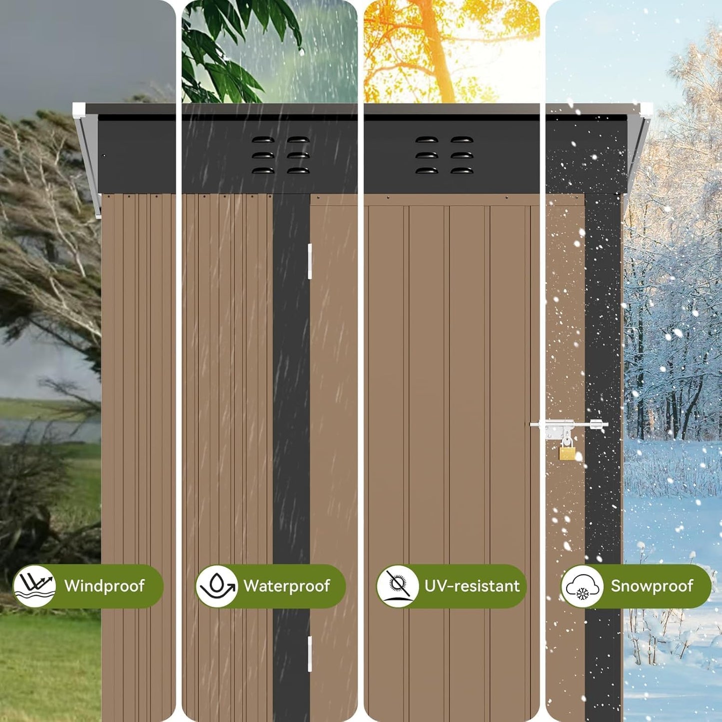 COMHOMA Shed Outdoor Storage Shed Metal,Lockable Doors Tool Sheds with Sloping Roof,Steel Garden Shed with Air Vent for Backyard,Patio,Lawn,Poolside (Brown, 5'*3')