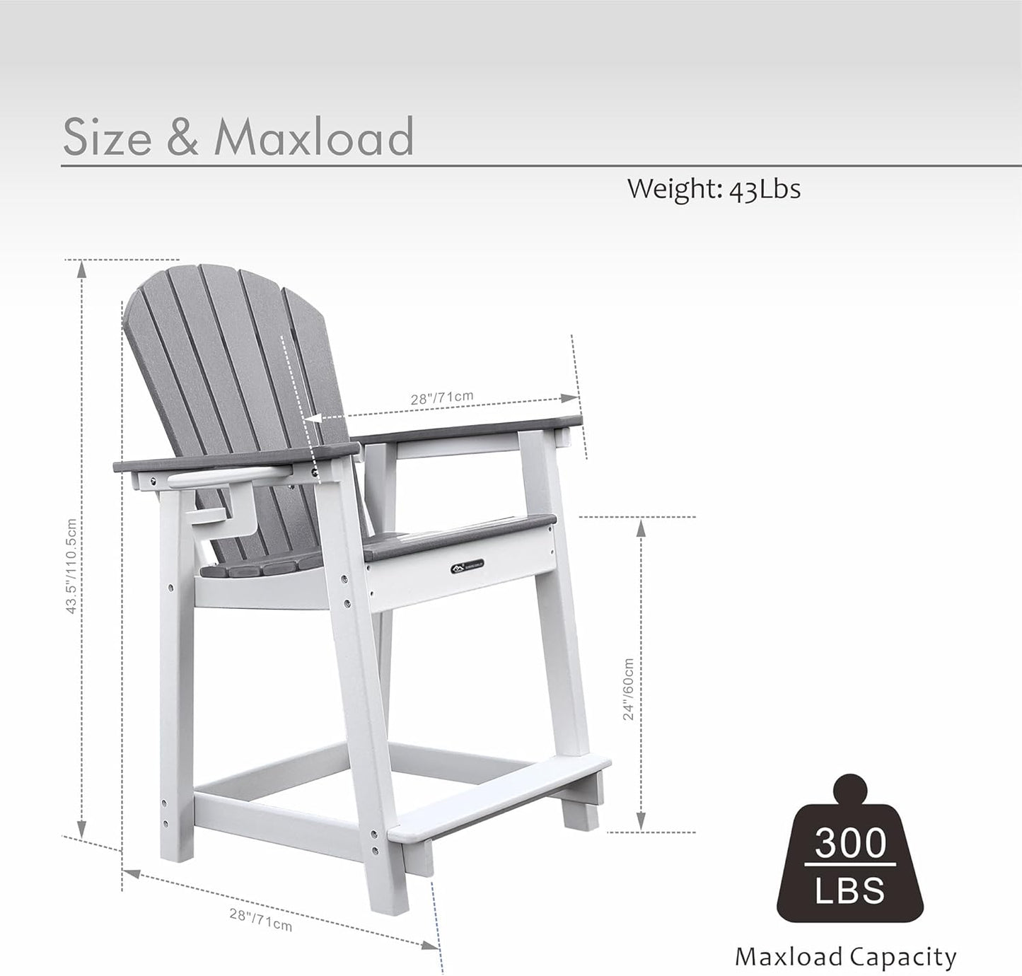 Tall Adirondack Chairs Set of 4 Adirondack Barstools, Weather Patio Garden Pool Fire Pit Balcony Outdoor Bar Stools HDPE Plastic Barstools with Backs for Garden, Backyard, Yard (Grey)