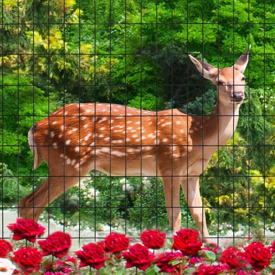 Black PVC Coated Welded Wire Fence 24 Inch x 50 Foot, 2 Inch x 4 Inch 14GA, Garden Border Fencing Roll Vinyl Coated Wire Mesh for Yard Vegetable Plant Protection Poultry Netting