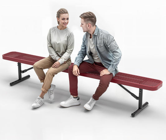 Heavy-Duty Outdoor Metal Bench, Thermoplastic-Coated, Portable, Weatherproof, Commercial-Grade for Parks, Gardens, Patios, Stores & More (8 Ft - Portable, Red)