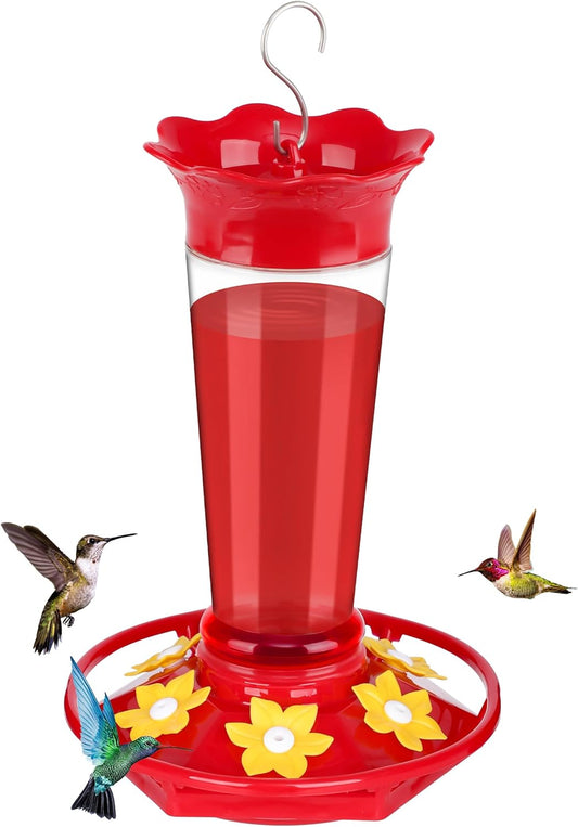 FEED GARDEN 10 OZ Hummingbird Feeders for Outdoors Hanging Ant and Bee Proof, Plastic Humming Birds Feeders for Outside with 5 Feeding Ports, Red Hanging Mount Hummingbird Feeder Easy Clean
