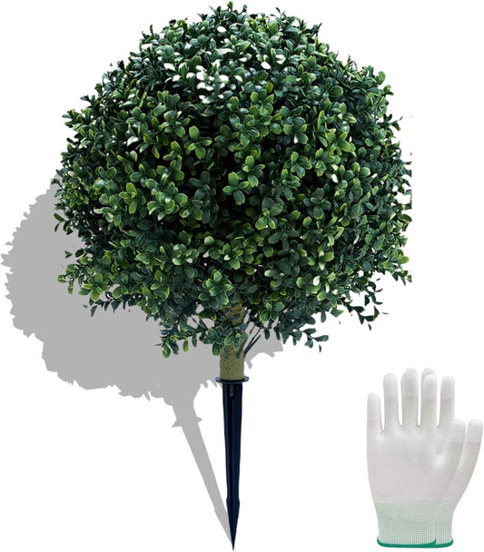 23.6 Inches Artificial Boxwood Topiary Ball Trees for Outdoor with Ground Spike, Faux Bushes UV Resistant Faux Greenery Shrubs, Fake Boxwood Plants for Indoor, Front Porch Decor, Garden, Yard