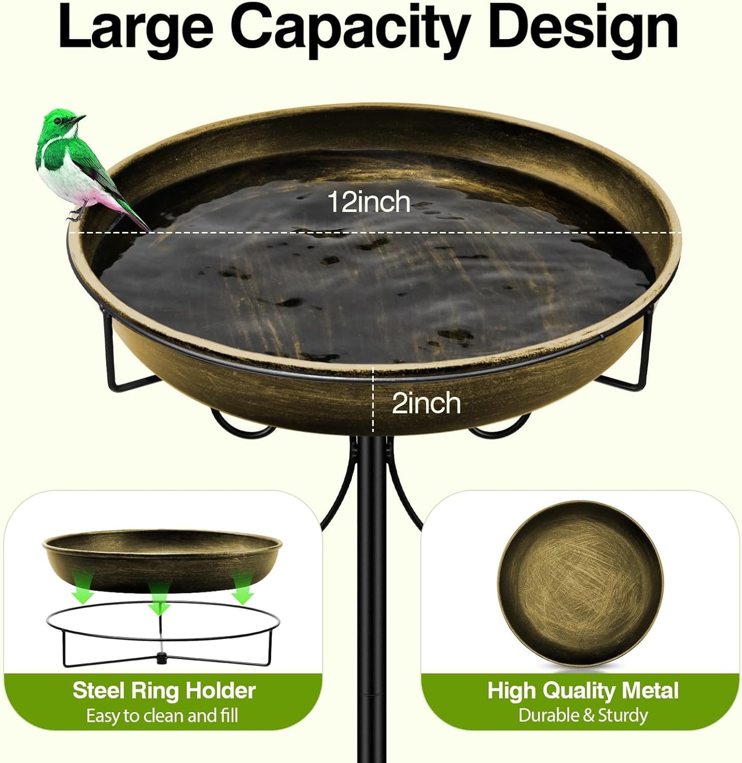 Daoeny 35In Metal Bird Bath for Outside, Vintage Bird Bath Bowl, Detachable Birdbath & Birdfeeder with 5 Prongs Base Stake, Bird Baths for Outdoors Garden Yard Lawn Decor (Antique Golden)