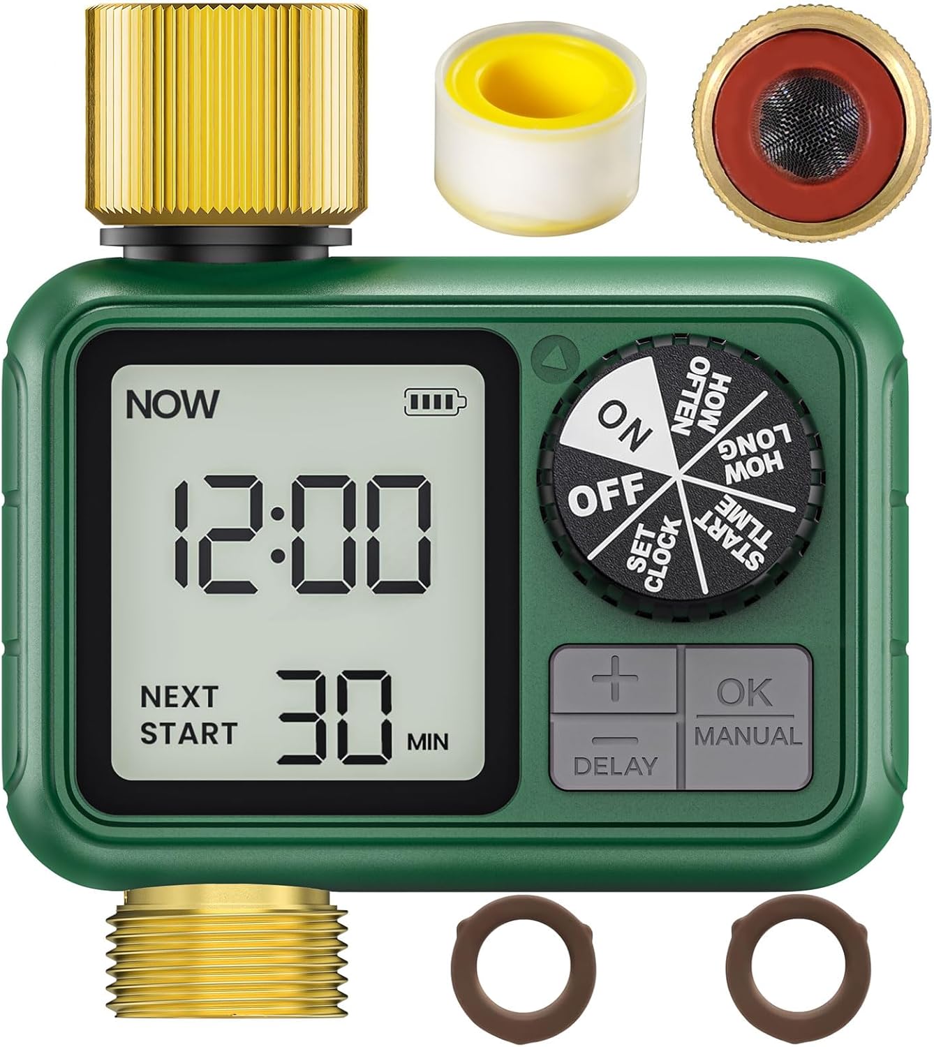 Sprinkler Timer Brass, Programmable Water Timer with Rain Delay, Manual& Automatic System for Garden Hose Faucet, Waterproof Gardening Supplies Irrigation Controller Watering Lawn Evenly& Efficiently