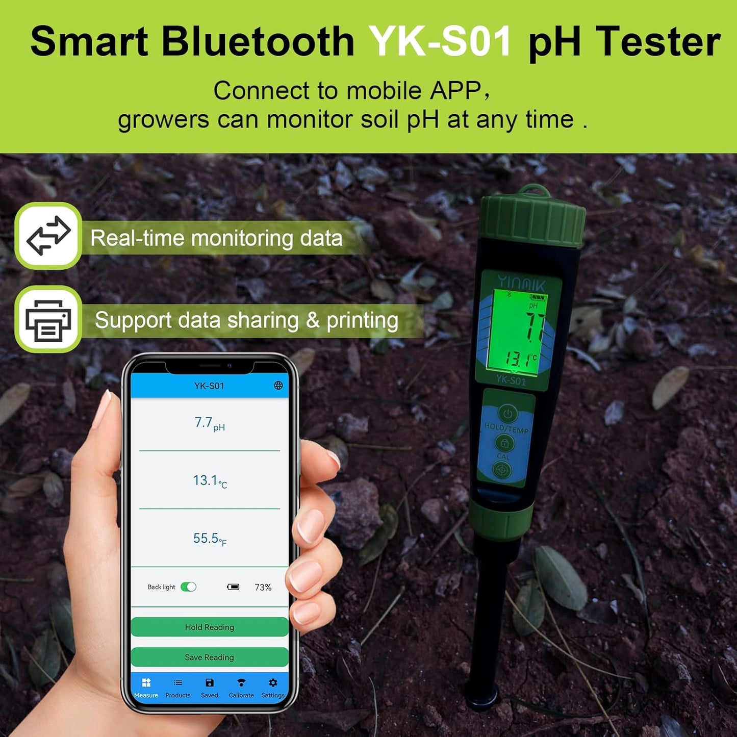 Digital Soil pH Meter for Gardeners, Soil Direct pH Tester for Plant Care, Measure pH of Solution Potting Soil Growing Media,Great for Indoor,Greenhouse,Outdoor,Garden, Lawn, Farming, Yard Use