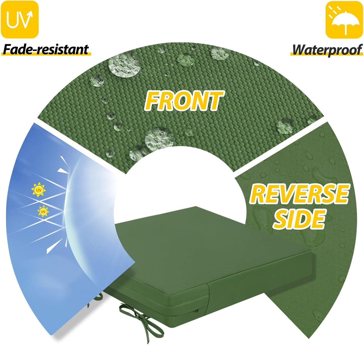 AAAAAcessories Outdoor Seat Cushions for Chairs, Waterproof, Fade-Resistant Patio Furniture Replacement Cushions, 19" x 19" x 3", Set of 2, Dark Moss