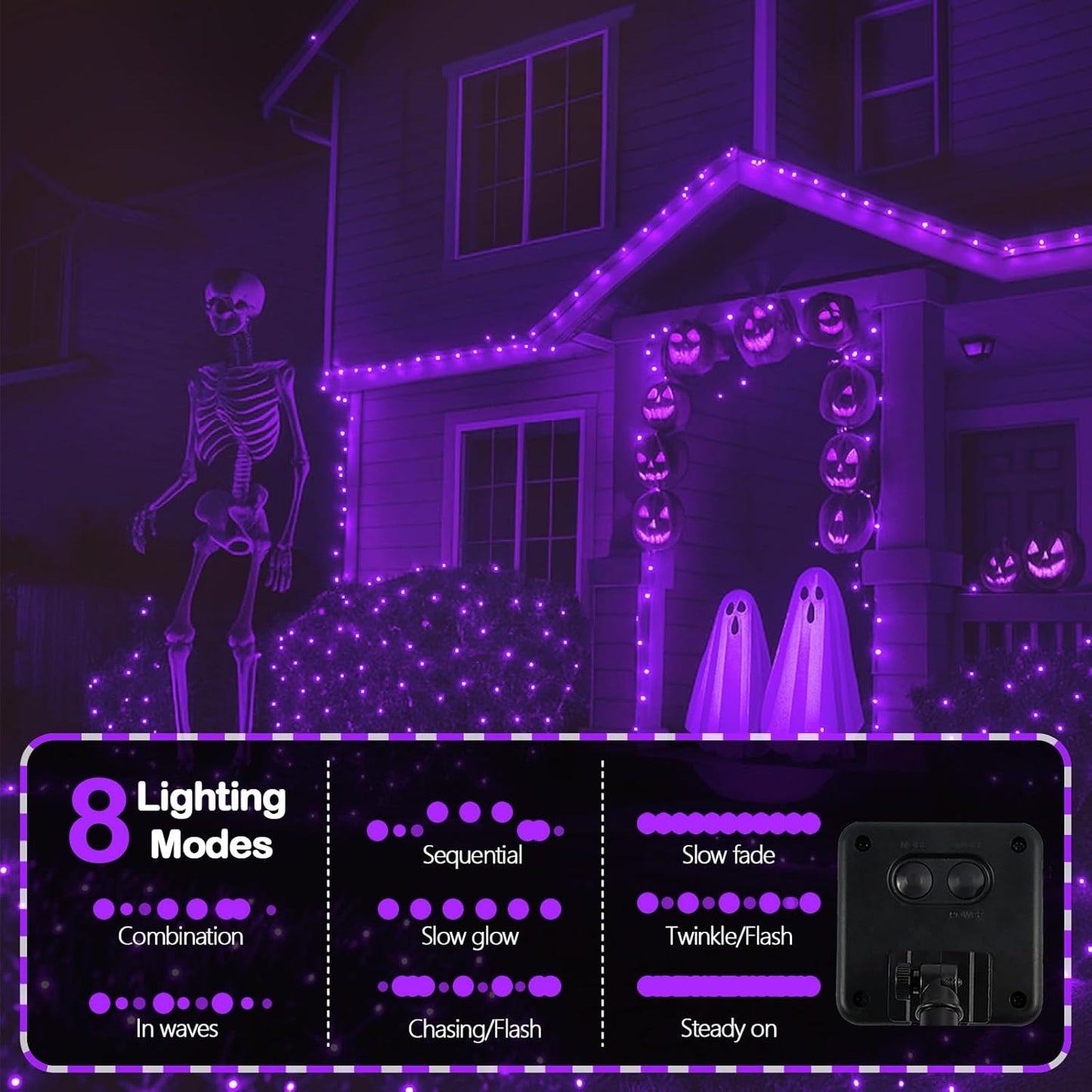Halloween Solar String Lights, Extra-Long 2 Pack 144FT 400LED Super Bright Solar Fairy Lights Outdoor, 8 Modes Waterproof Copper Wire Twinkle light for Garden Tree Party Halloween Decorations (Purple)