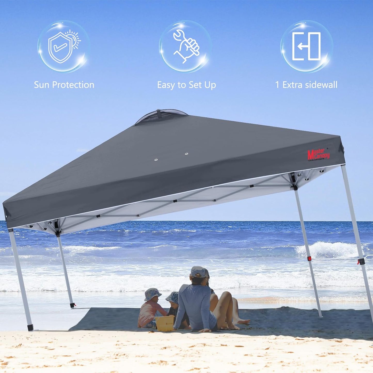 MASTERCANOPY Durable Pop-up Canopy Tent with 1 Sidewall (10'x10',Dark Gray)