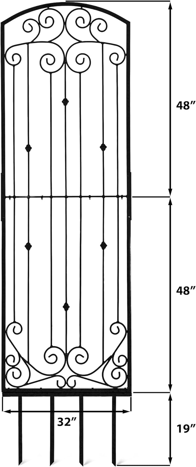 H Potter Garden Black Trellis for Climbing Plants Vertical Wrought Iron Panels Metal Scroll Wall Trellises Large 8 Foot Decorative Screen (Large Black)