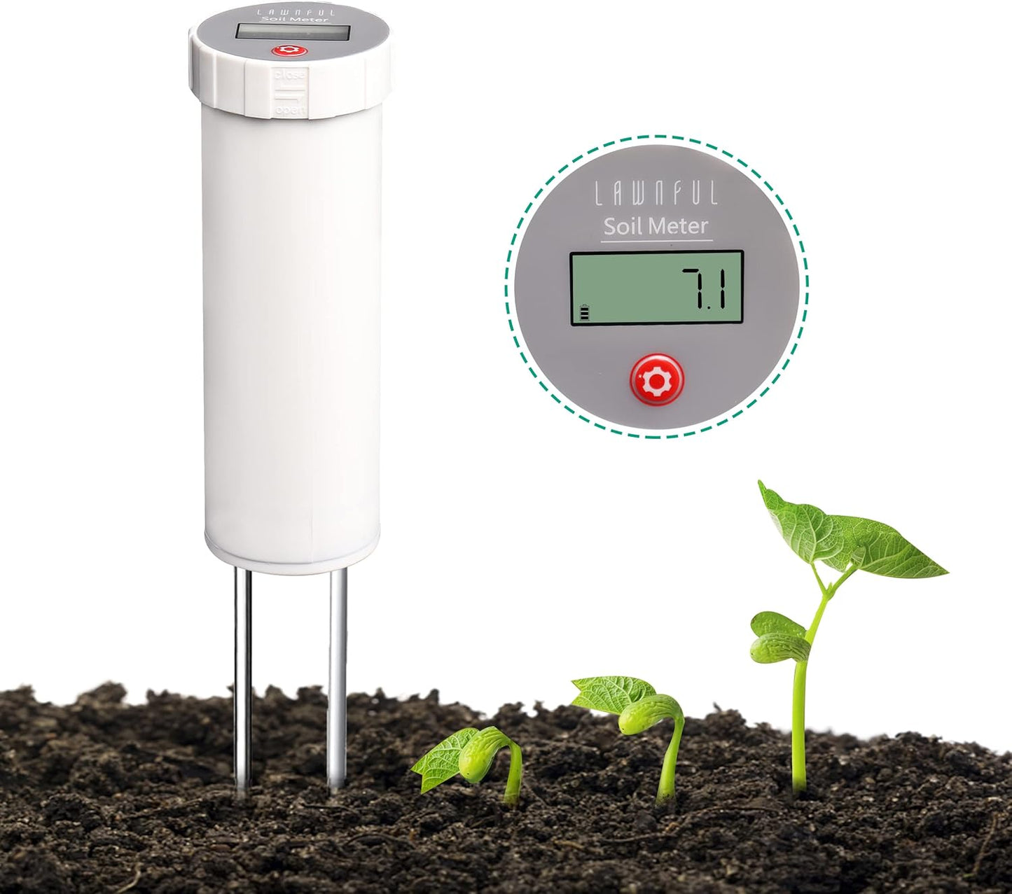 Digital Soil pH Meter, Industrial Grade Soil pH Tester with Calibration-Free LCD Display, High Accuracy Soil pH Pen, Soil pH Monitor for Garden, Lawn, Plant (White)