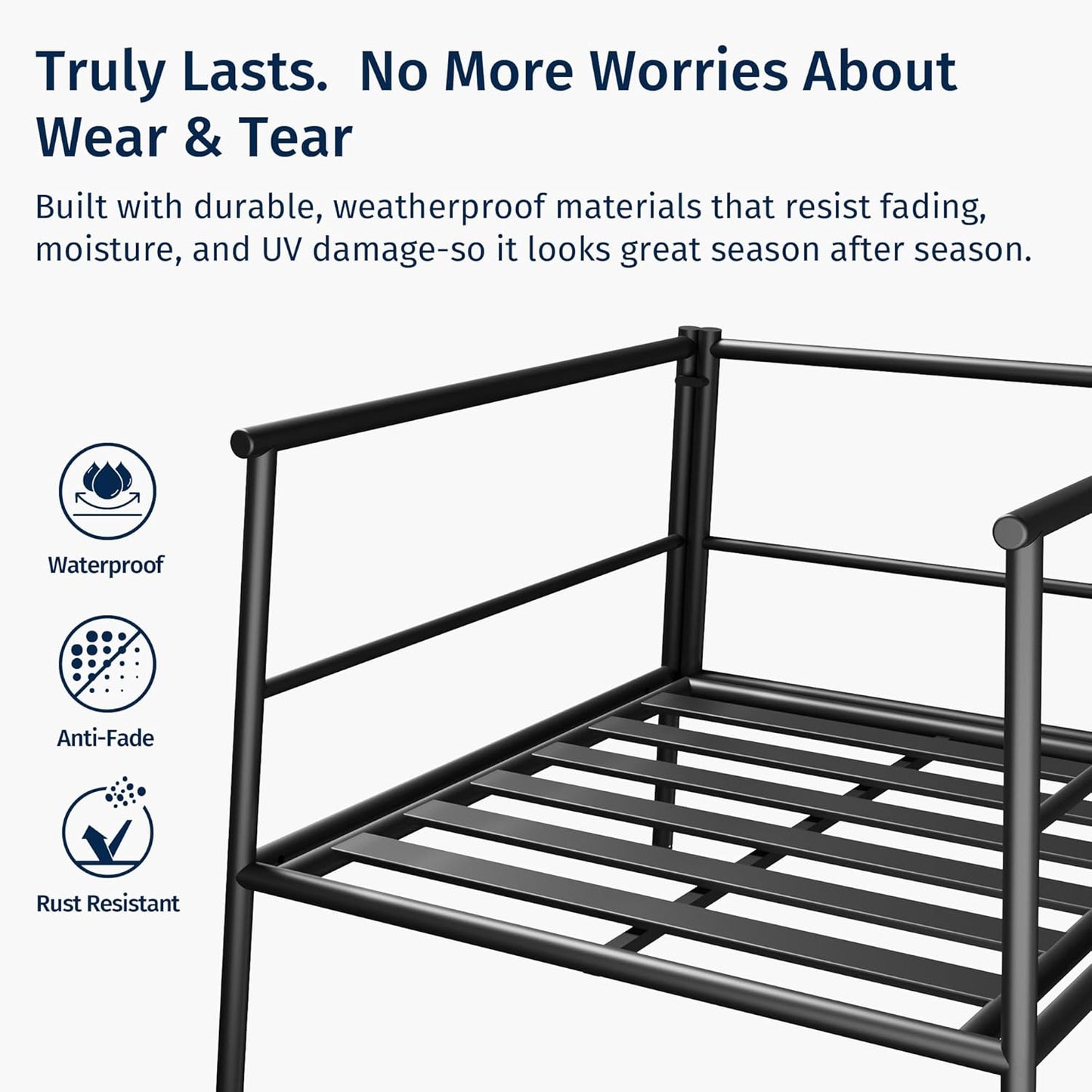 EAST OAK 3-Piece Patio Furniture Set | Armchairs & Coffee Table | Outdoor Furniture with Cushions | Deep Seating Modern Conversation Set | Garden, Porch, Balcony & Backyard | Misty Grey