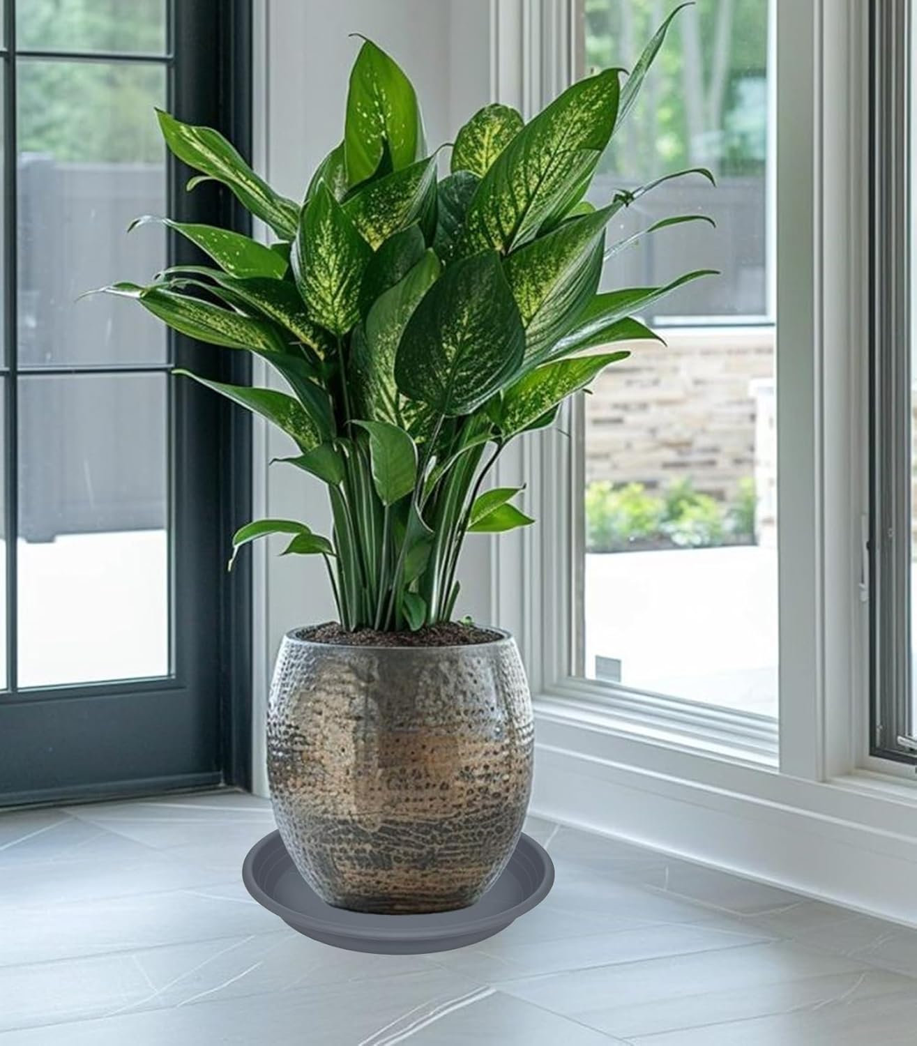 2 Pack of 19 inch Plant Saucer, Large Plant Tray, Heavy Sturdy Plant Drainage Tray for Indoors, Bird Bath Bowls, Sturdy 18 inch Plastic Pot Tray for Planter (Gray)