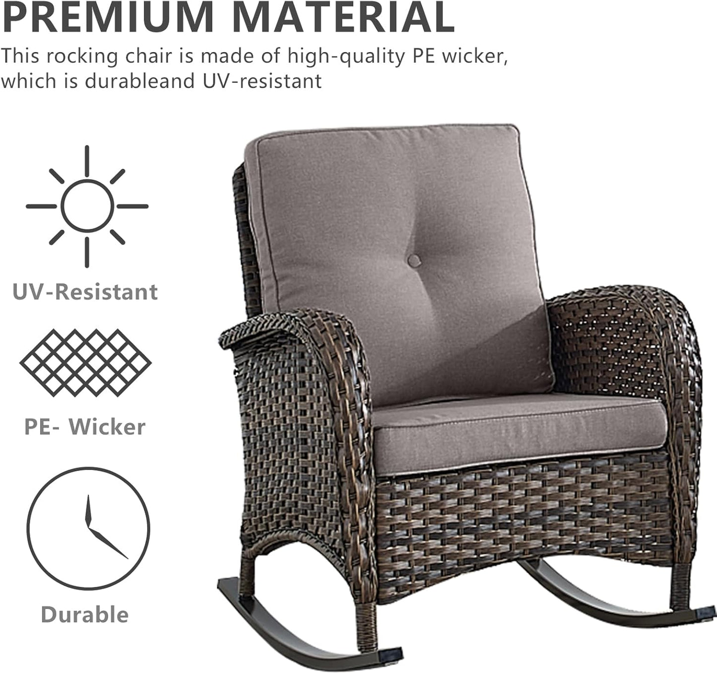 HUMMUH 5-Piece Patio Furniture Set with Fire Pit,Wicker Outdoor Rocking Chairs Patio Sofa for Backyard,Poolside,Deck
