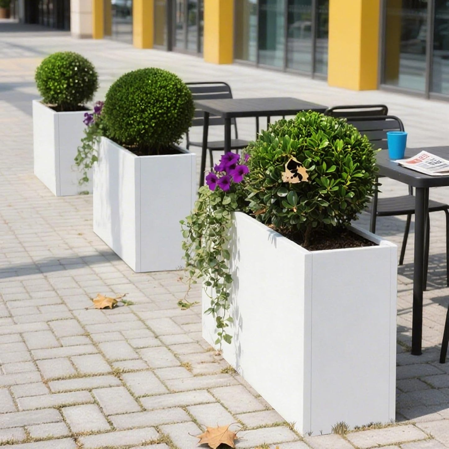 Galvanized Steel Metallic Heavy Planter for Outdoor Plants Metal Outdoor Planter Spliced Flower Box with Partitions for Outside,Indoor,Garden (White, 30 * 12 * 24)