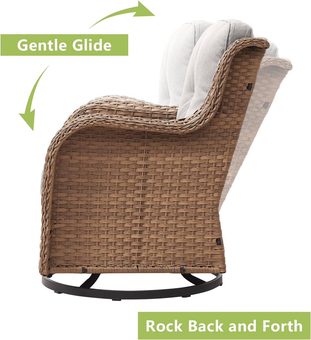 Outdoor Patio Swivel Rocker Chairs - 3 Piece Patio Bistro Set,Wicker Patio Furniture Set with 2 Swivel Rocking Chairs and 1 Glass Top Side Table for Deck Porch Garden,Yellow/Beige