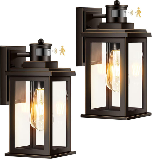 VIANIS Distance-Adjustable Motion Sensor Porch Light, 2-Pack Oil Rubbed Bronze Waterproof Outdoor Light fixtures Wall Mount, Anti-Rust Dusk-to-Dawn Outdoor Lanterns for Porch, Garage, Front Door