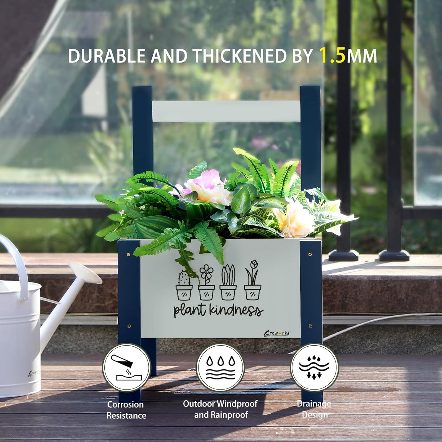 Raised Garden Bed with Trellis Elevated Planter Box with Legs, Drainage Holes for Outdoor Garden, Patio, Natural Wood 17.7”L x 16.1”W x27.6”H (Blue)