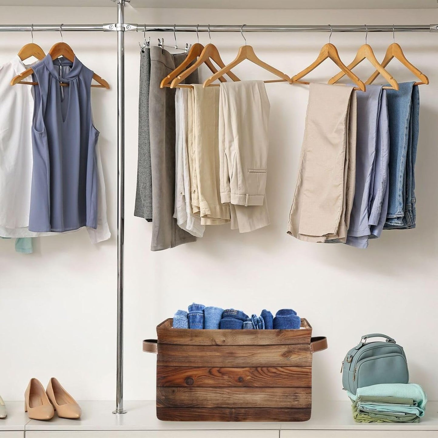 Wood Print Rectangular Retro Vintage Storage Basket Organizer Bin Shelf Baskets For Clothes Gifts For Home Office Dorm