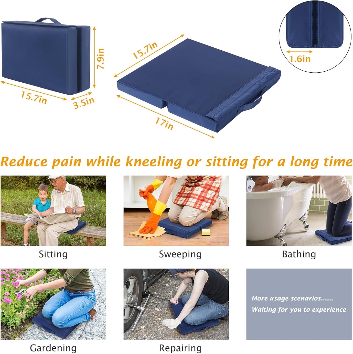 ikkle Garden Kneeler and Seat Heavy Duty Garden Stool, Upgraded Gardening Kneeler Bench, Thicker Wider Kneeling Pad, Garden for Seniors