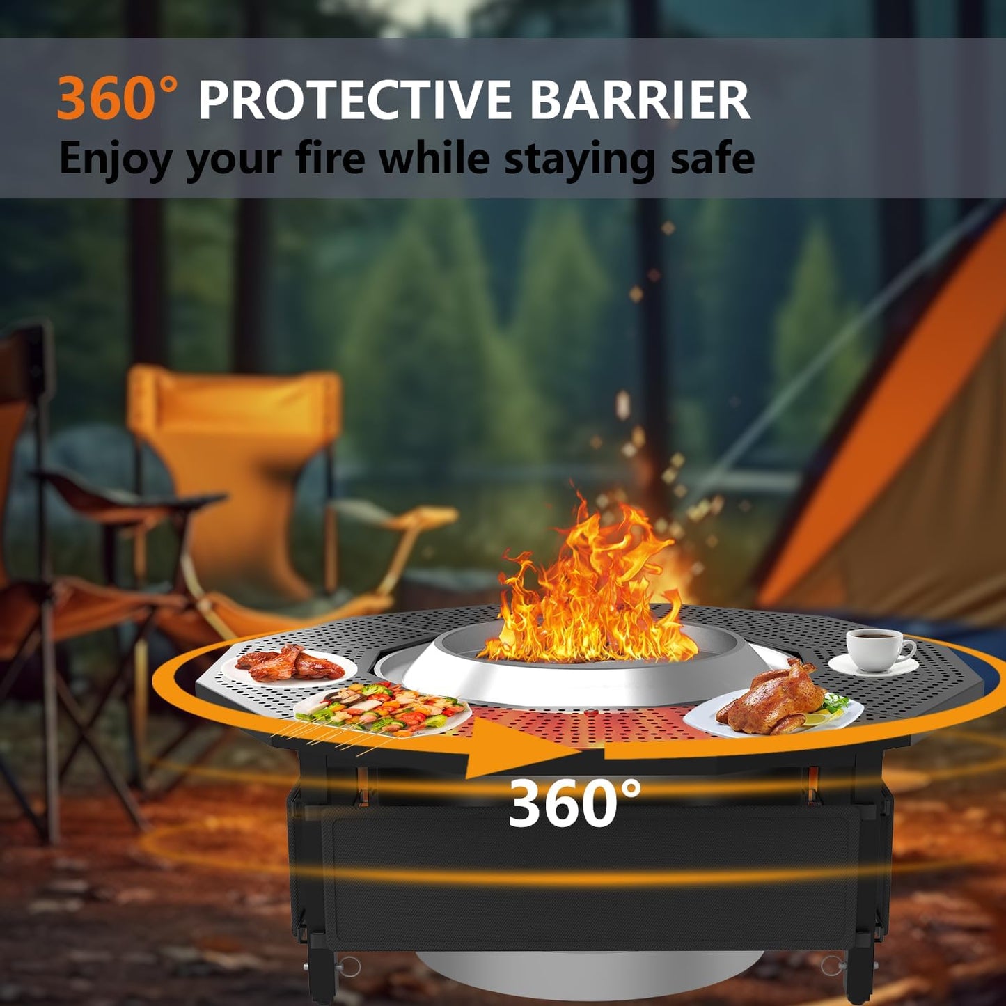 Fire Pit Surround Tabletop Use for Solo Stove Bonfire Ranger Yukon 2.0, with Coated Steel and UV-Resistant Outdoor Fabric, Adjustable Tabletop for Solo Stove Bonfire Accessories, Thick Metal
