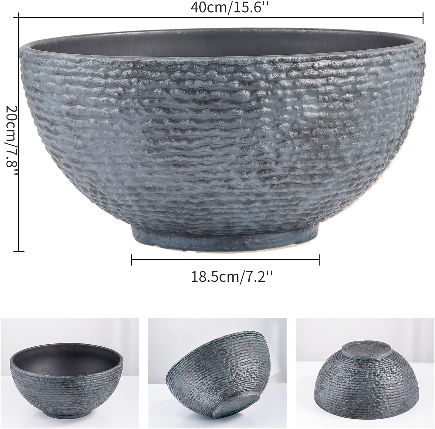 Sungmor Large Garden Bowl Planter Water Plant Pot, Miniature Landscaping Succulent Planter, 15.6 Inch Marble Texture Water Lily Pots, Small Fountain Base Mini Fish Pond Bird Bath