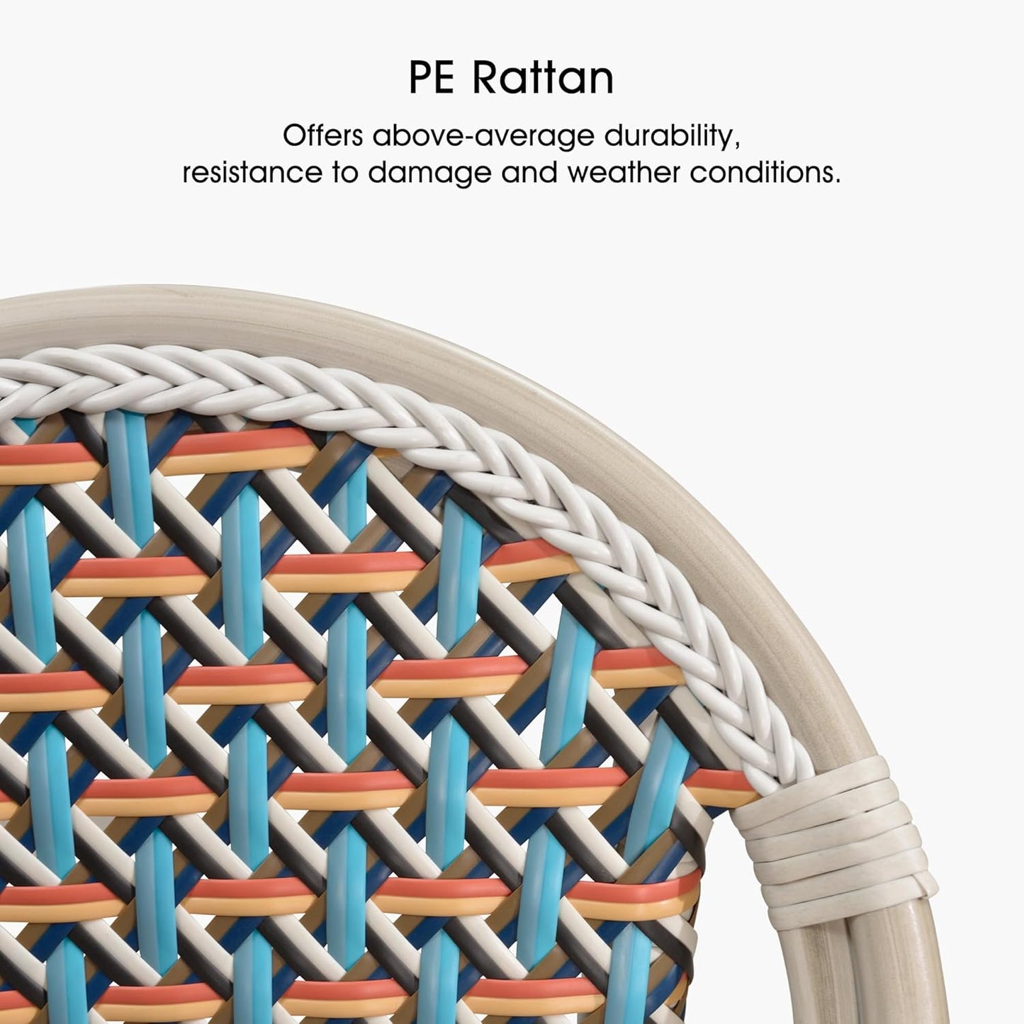 PURPLE LEAF French Bar Stool Set of 4 White Print Finish Patio Bar Stools with Back Rattan Bar Chairs Wicker Bar Height Stool 30" with Footrest Kitchen Island Stools Outdoor Barstool Colorful