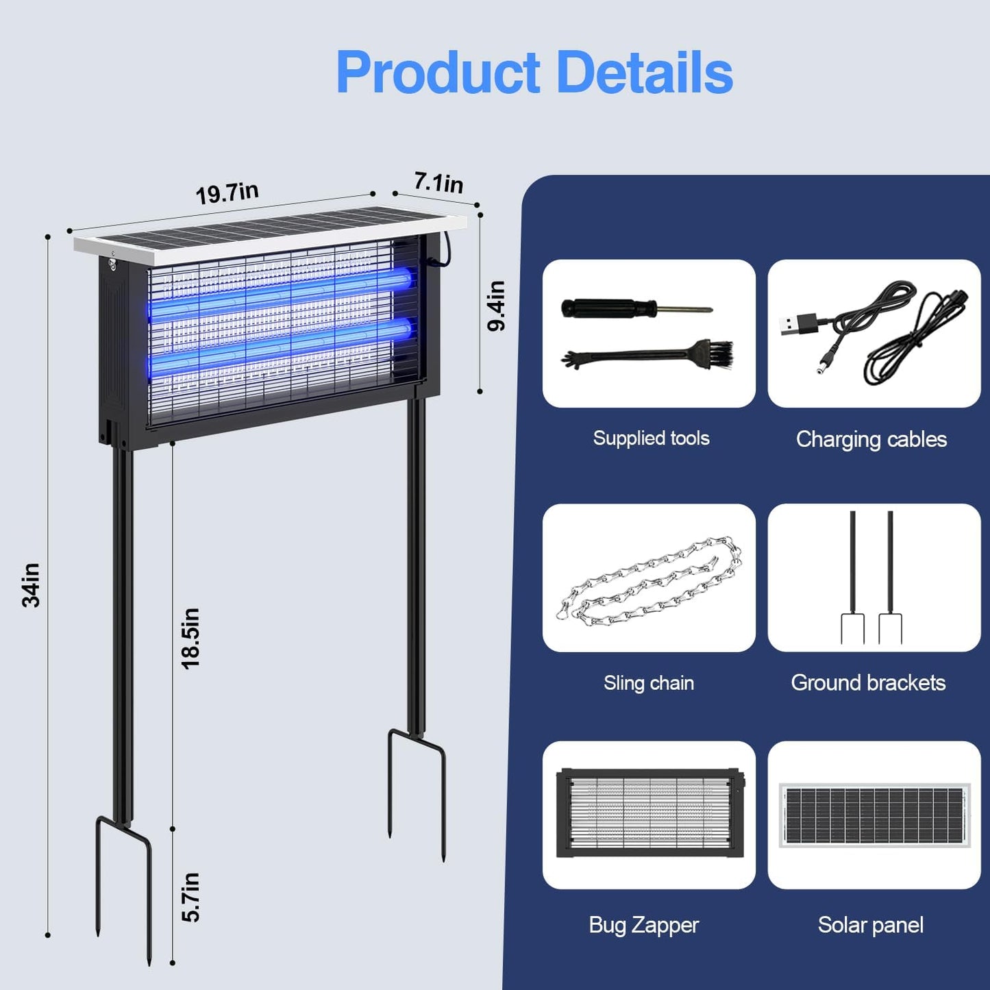 Solar Bug Zapper Outdoor, Powerful Mosquito Zapper, Electric Mosquito Killer Outdoor, Waterproof & Portable Fly Killer, Rechargeable Flying Insect Trap for Patio, Yard, Garden, Home, Camping, Black