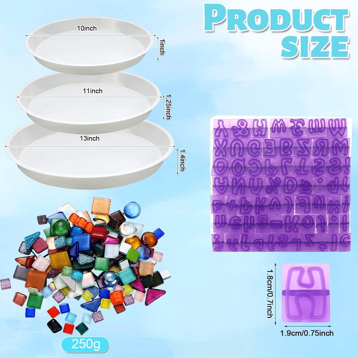 5 Pcs 3 Size Stepping Stone Kit for DIY Outdoor Garden Stepping Stone Includes Cement Molds Mosaic Tiles and Concrete Letter Stamps No Concrete Mix(White)